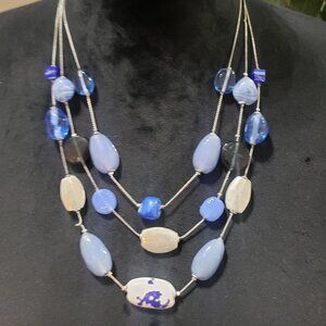 New York Womens Fashion Sea Glass Pewter Chain Collar Necklace w/ Lobster Clasp